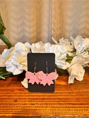 Pink Bow Boho Dangle Earrings
